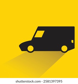 van icon with drop shadow on yellow background