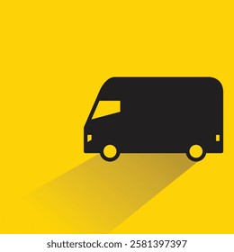 van icon with drop shadow on yellow background