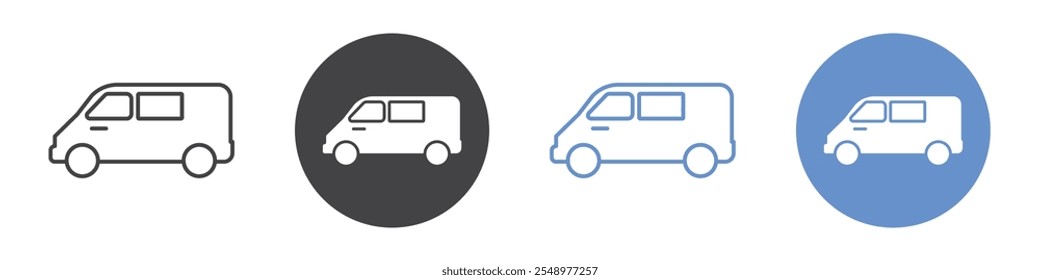 Van icon flat line symbol set.