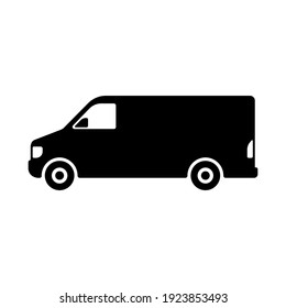 Van icon. Freight minibus. Black silhouette. Side view. Vector flat graphic illustration. The isolated object on a white background. Isolate.