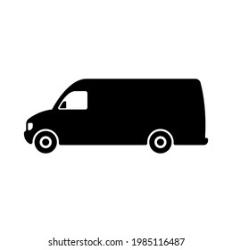 Van icon. Freight minibus. Black silhouette. Side view. Vector simple flat graphic illustration. The isolated object on a white background. Isolate.