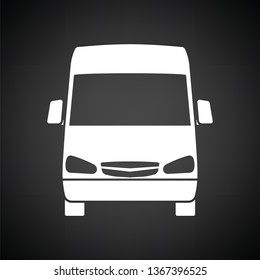 Vista frontal del icono de Van. Fondo negro con blanco. Ilustración vectorial.