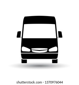 Vista frontal del icono de Van. Negro sobre fondo blanco con sombra. Ilustración vectorial.