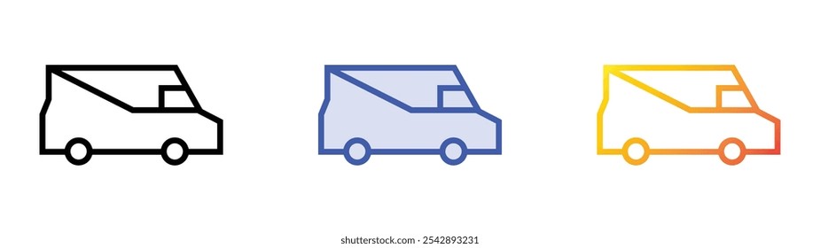 Lieferwagen-Symbol. Lineares, blaues Füllungs- und Farbverlauf-Design einzeln auf weißem Hintergrund