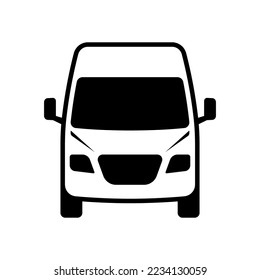 Van icon. Minibus. Black contour linear silhouette. Front view. Editable strokes. Vector simple flat graphic illustration. Isolated object on a white background. Isolate.