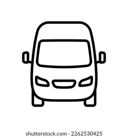 Van icon. Minibus. Black contour linear silhouette. Front view. Editable strokes. Vector simple flat graphic illustration. Isolated object on a white background. Isolate.