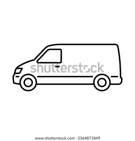 Van icon. Minivan. Black contour linear silhouette. Side view. Editable strokes. Vector simple flat graphic illustration. Isolated object on a white background. Isolate.