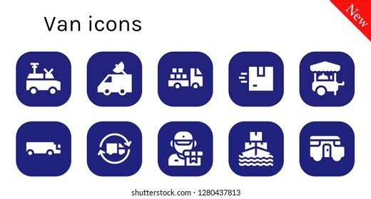  van icon set. 10 filled van icons. Simple modern icons about  - Van, Truck, Delivery, Food cart, Cargo truck, Delivery truck, Ship, Caravan