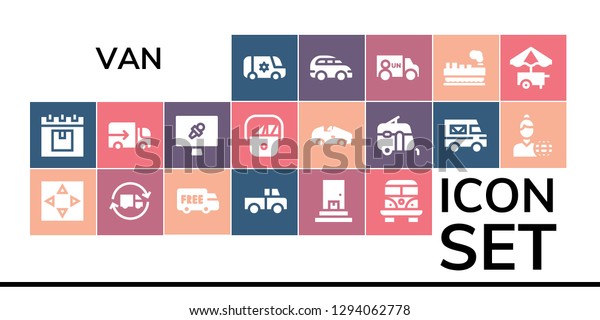  van icon\
set. 19 filled van icons. Simple modern icons about  - Van,\
Delivery, Move, Delivery truck, Shipping, Truck, Lorry, News\
report, Postman, Car, Caravan, News\
reporter