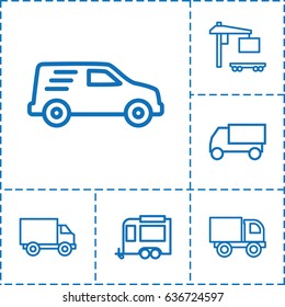 Van icon. set of 6 van outline icons such as truck, trailer, cargo truck