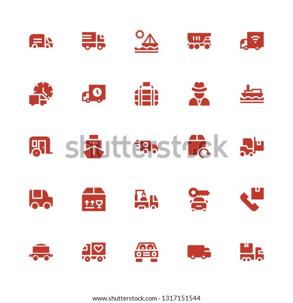 van icon\
set. Collection of 25 filled van icons included Delivery truck,\
Shipping, Car, Truck, Freight, Delivery, Food truck, Ambulance,\
Ship, Trailer, Journalist,\
Transport