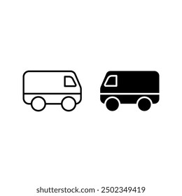Van icon set. Minibus. Black contour linear silhouette vector color editable