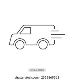 Icono de la furgoneta, símbolo de la entrega de la logística del envío en el fondo blanco - Ilustración vectorial