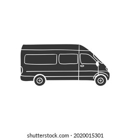 Van Icon Silhouette Illustration. Big Transport Delivery Vector Graphic Pictogram Symbol Clip Art. Doodle Sketch Black Sign.