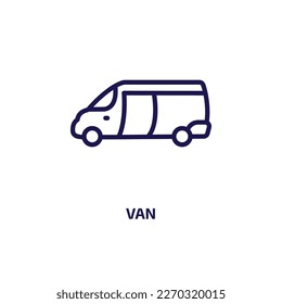 icono de van de la colección de transporte. Camión lineal delgada, camión, icono de contorno de transporte aislado en fondo blanco. Señal de la camioneta vector de línea, símbolo para web y móvil