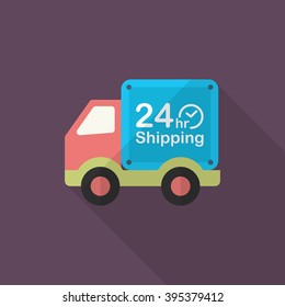 Van icon, Vector flat long shadow design. Shipping and logisticst concept.