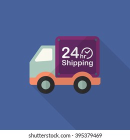 Van icon, Vector flat long shadow design. Shipping and logisticst concept.