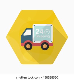 Van icon, Vector flat long shadow design. Shipping and logisticst concept.