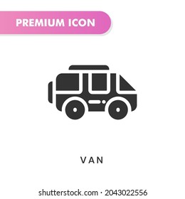 icono de van para tu diseño de sitio web, logotipo, aplicación, interfaz de usuario. Ilustración gráfica vectorial y trazo editable. diseño de glifos de icono de van.