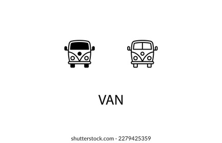 Van icons with 2 styles outline icon, glyph icon, vector stock.