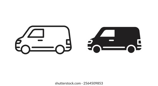 Van icons in flat and line style set.