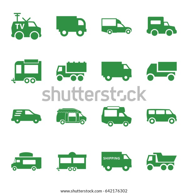 Van icons set. set of 16 van filled icons\
such as truck, trailer, delivery\
car