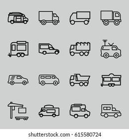 Van icons set. set of 16 van outline icons such as truck, trailer, cargo truck