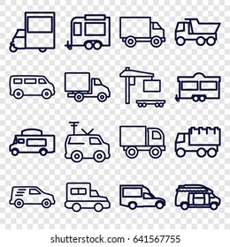 Van icons set. set of 16 van outline icons such as truck, trailer, cargo truck