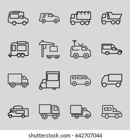 Van icons set. set of 16 van outline icons such as truck, trailer, cargo truck