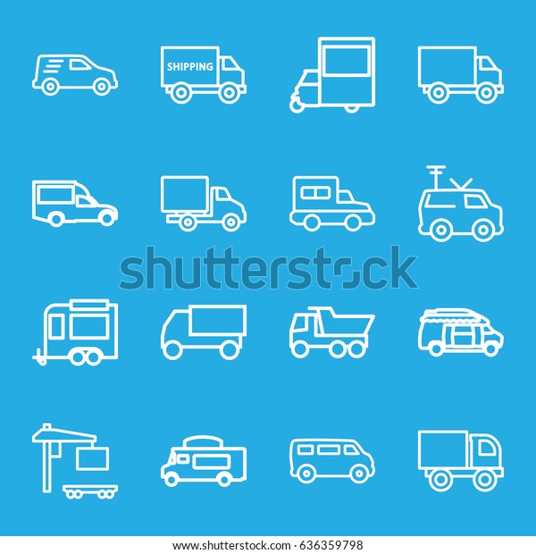 Van icons set. set of 16 van
outline icons such as truck, trailer, cargo truck, delivery
car