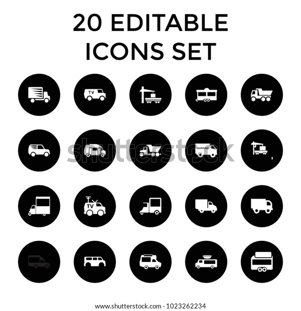 Van icons. set of 20 editable filled van icons\
such as truck, trailer, cargo truck, delivery car. best quality van\
elements in trendy style.