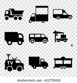 Van icons set. set of 9 van filled icons such as truck, trailer, cargo truck
