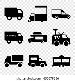Van icons set. set of 9 van filled icons such as truck, trailer