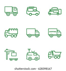 Van icons set. set of 9 van outline icons such as truck, cargo truck