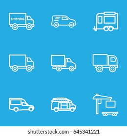 Van icons set. set of 9 van outline icons such as van, trailer, cargo truck, delivery car, truck