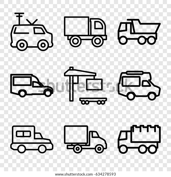 Van icons set. set of 9 van outline icons such as\
truck, cargo truck