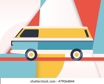 Van Illustration - Retro look - Abstract geometric shapes background in trendy colors