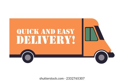 Van with the inscription quick and easy delivery. Moving, transportation, car, truck, courier, mail. SSTK bold. Vector line icon for Business