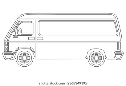 Van isolated outline.Van with side view,Van Vector flat style illustration outline.
