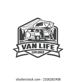 Van life explorer motorhome caravan emblem badge ready made logo. Best for RV and camper van related logo