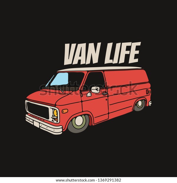 Van Life.\
Old vintage low van . Vector\
illustration