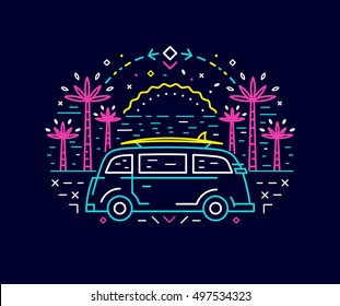 Van life. Surf and summer trip. On the road.