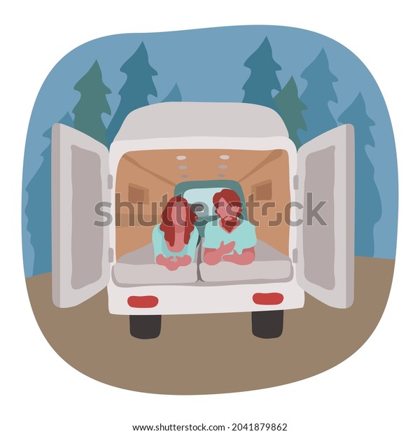 Van life\
travelers illustration vector\
isolated