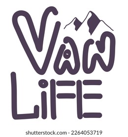 Van life word  text typography design  for logo, banner or card design. With mountans.