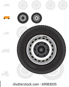 Van and light truck wheels.
The series of the detailed wheels of the different vehicles  In vector.

