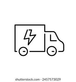 Van and lightning. Electric truck. Eco-friendly transportation. Pixel perfect vector icon