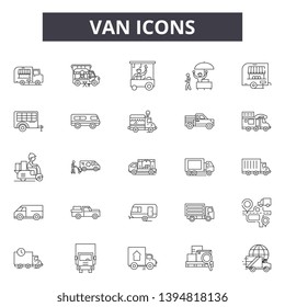 Van line icon signs.  Linear vector outline illustration set concept.