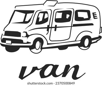 Van in lines. Hand drawn modern illustration. Isolated design element. Poster, print template.