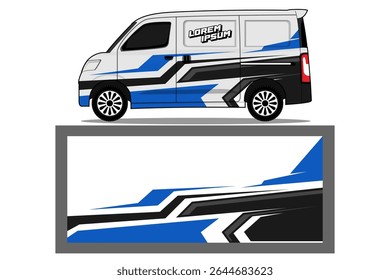 van livery design vector. Graphic abstract stripe racing background designs for wrap in blue color combination EPS 10