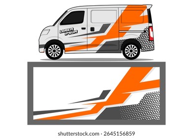 van livery design vector. Graphic abstract stripe racing background designs for wrap in orange  color combination EPS 10